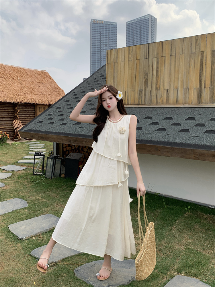 1741524225745_728902.jpg Light Apricot Sleeveless Midi Dress for Women 2026 Summer City Commute - Style 586699
