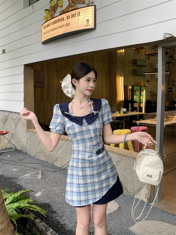 Retro Plaid Slim Fit Short Sleeve Summer Dress