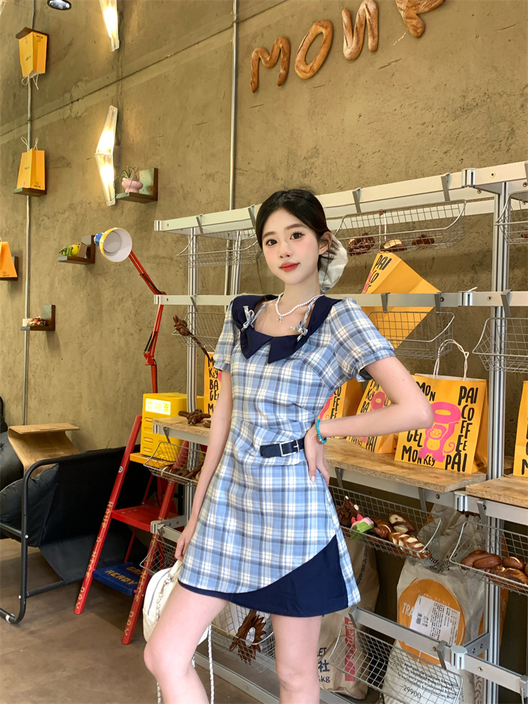 Retro Plaid Slim Fit Short Sleeve Summer Dress