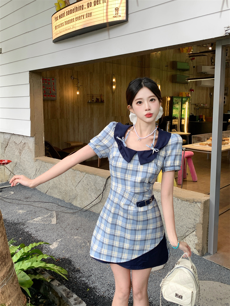 Retro Plaid Slim Fit Short Sleeve Summer Dress