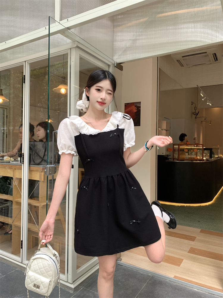 1745867176722_CPu9TC.jpg Plus Size Women's Elegant Bow Design Faux Two-Piece Slimming Dress - Style baf8bb