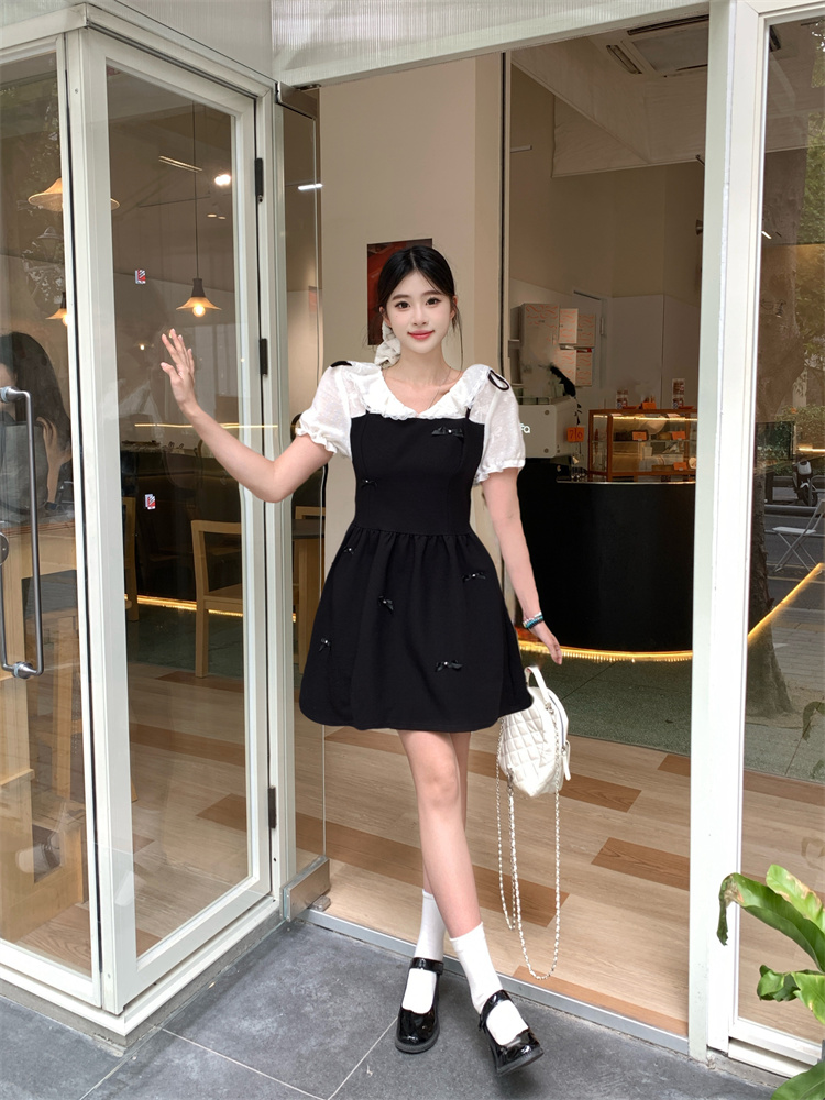 1745867185892_Dt5zs1.jpg Plus Size Women's Elegant Bow Design Faux Two-Piece Slimming Dress - Style baf8bb