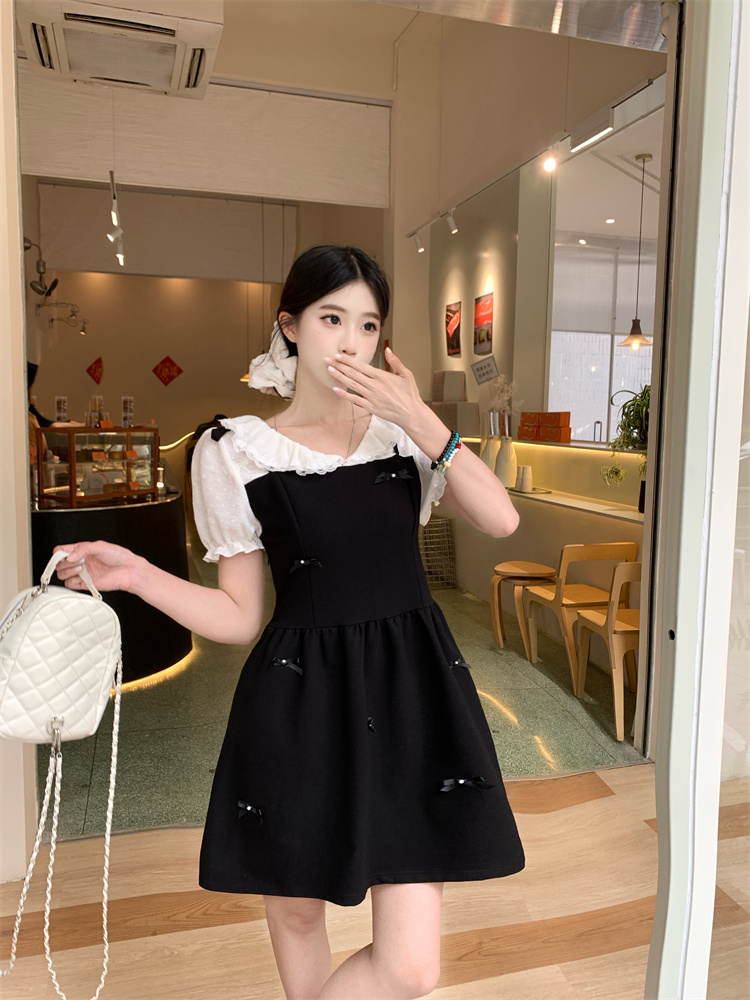 1745867194462_IICFcK.jpg Plus Size Women's Elegant Bow Design Faux Two-Piece Slimming Dress - Style baf8bb