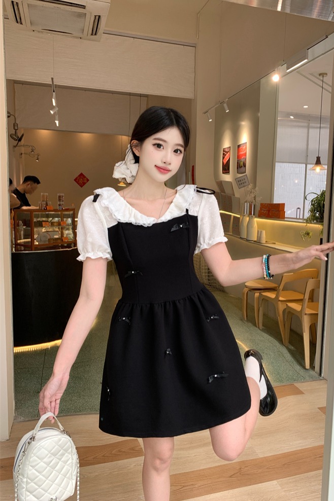 1745867212472_NviDTR.jpg Plus Size Women's Elegant Bow Design Faux Two-Piece Slimming Dress - Style baf8bb
