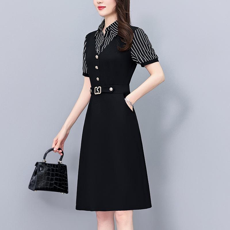 1773324964649_GqCvqw.jpg Plus Size Striped Patchwork Illusion Two-Piece Short Sleeve Dress Summer 2026