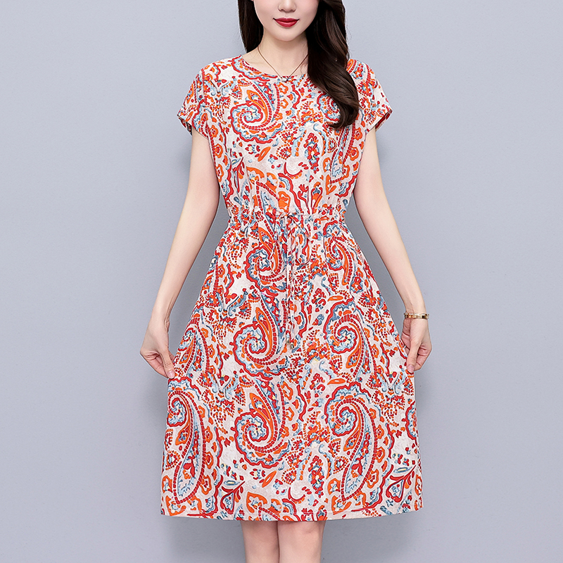 Plus Size Floral Print Short Sleeve A-Line Dress Summer Casual Round Neck Pullover