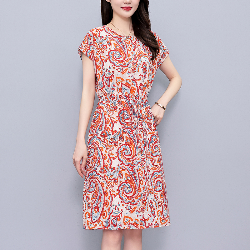 Plus Size Floral Print Short Sleeve A-Line Dress Summer Casual Round Neck Pullover