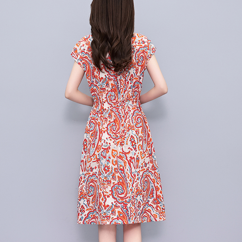 Plus Size Floral Print Short Sleeve A-Line Dress Summer Casual Round Neck Pullover