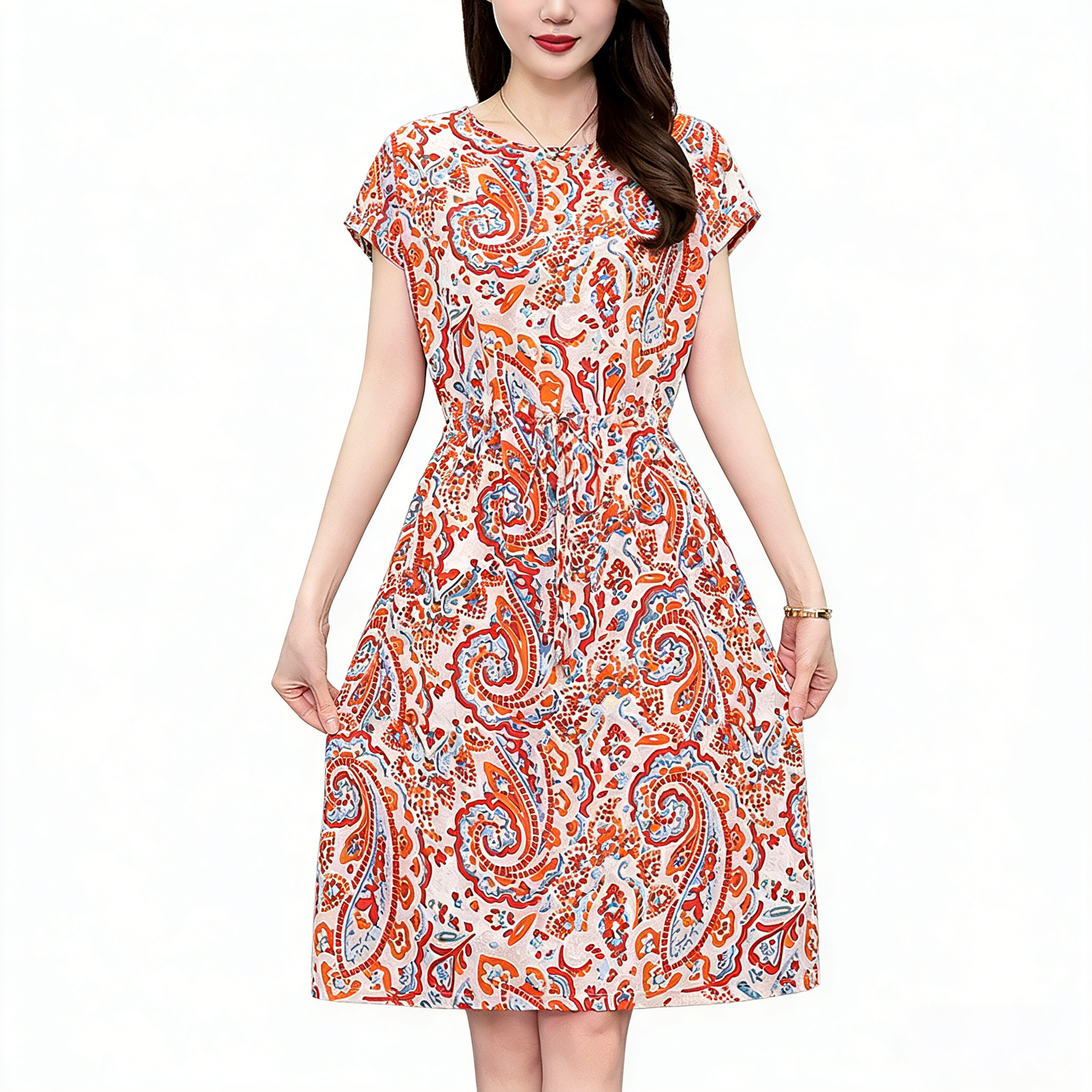 Plus Size Floral Print Short Sleeve A-Line Dress Summer Casual Round Neck Pullover