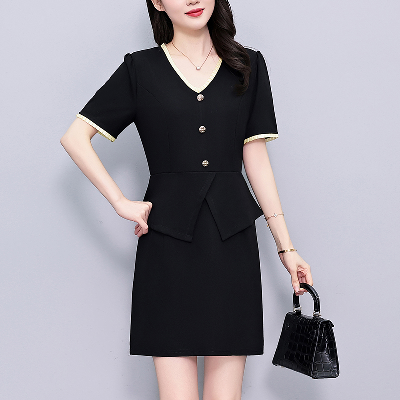 1773325800828_jYLSgC.jpg Plus Size Black V-Neck Short Sleeve Dress Summer Slim Fit