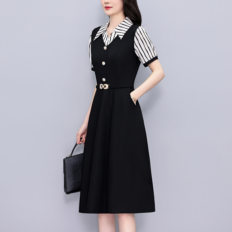 1773371152865_pdXtIS.jpg Striped Faux Two-Piece Plus Size Women's Midi Dress Short Sleeve Summer 2026
