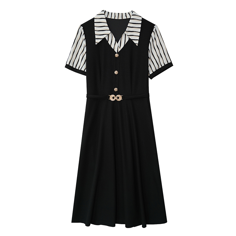 1773371228112_Ggh6zp.jpg Striped Faux Two-Piece Plus Size Women's Midi Dress Short Sleeve Summer 2026