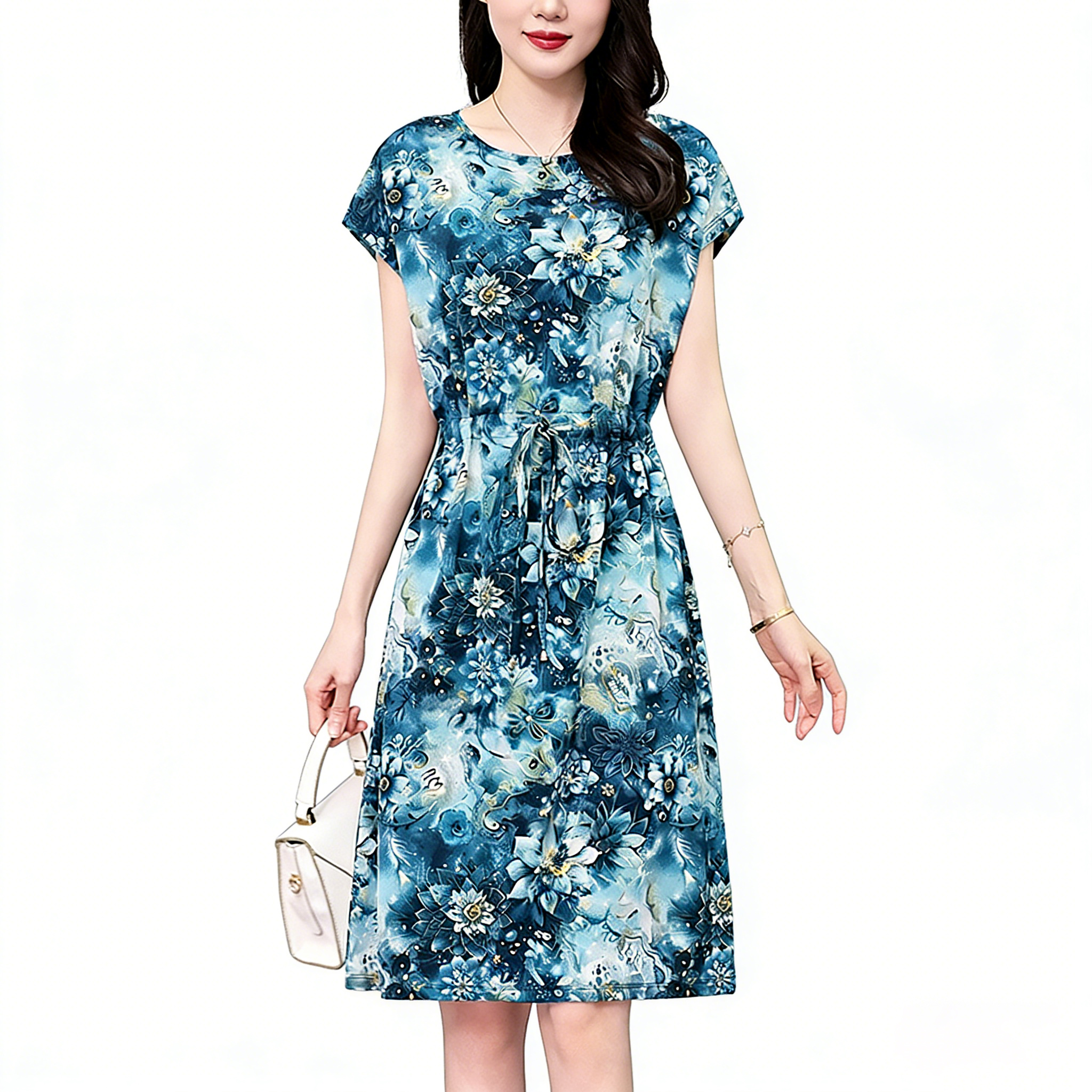 Plus Size Women's Printed Short Sleeve A-Line Dress Summer 2026
