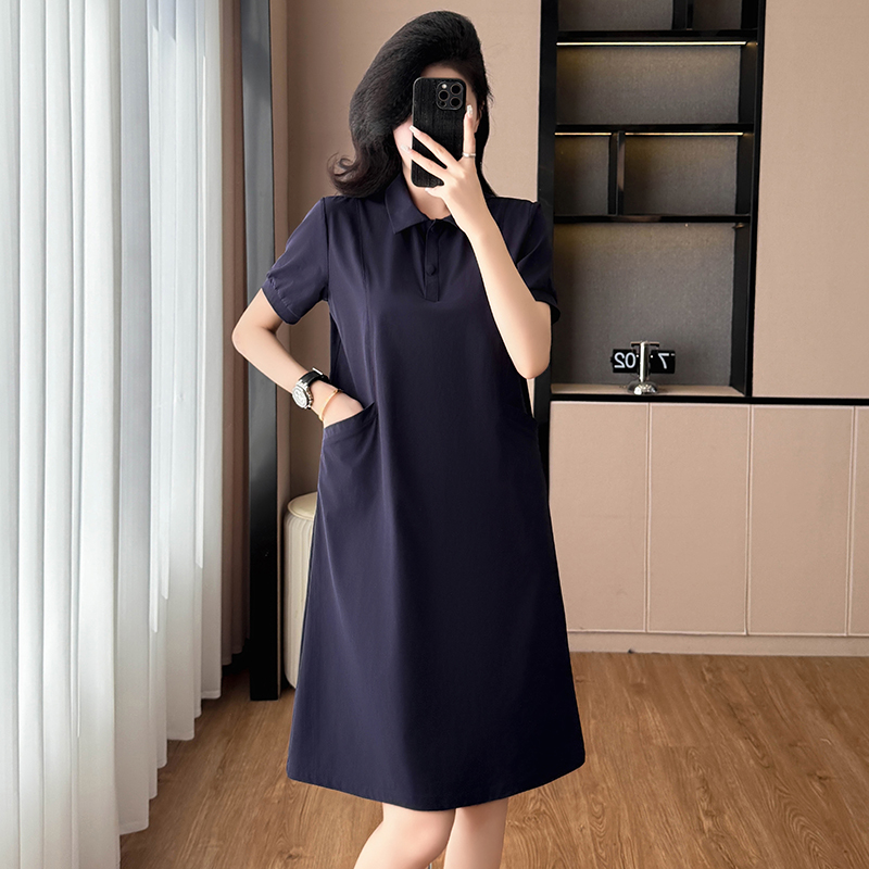 1773375167927_KYNztH.jpg Navy Blue Casual Loose Plus Size Women's Short Sleeve Dress Summer New