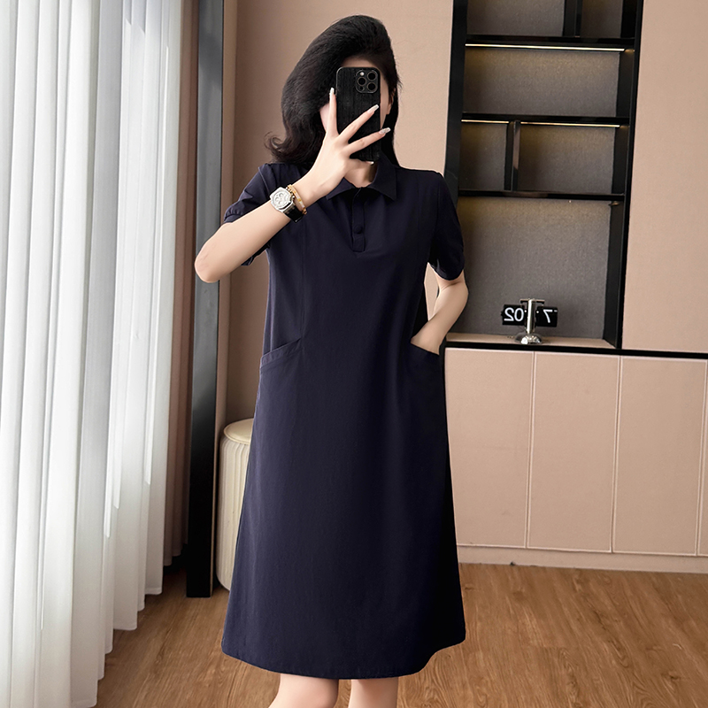 1773375171081_sYJiRS.jpg Navy Blue Casual Loose Plus Size Women's Short Sleeve Dress Summer New