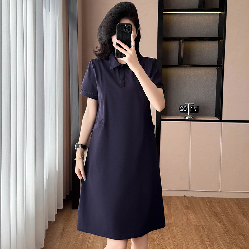1773375173740_CyPt2E.jpg Navy Blue Casual Loose Plus Size Women's Short Sleeve Dress Summer New