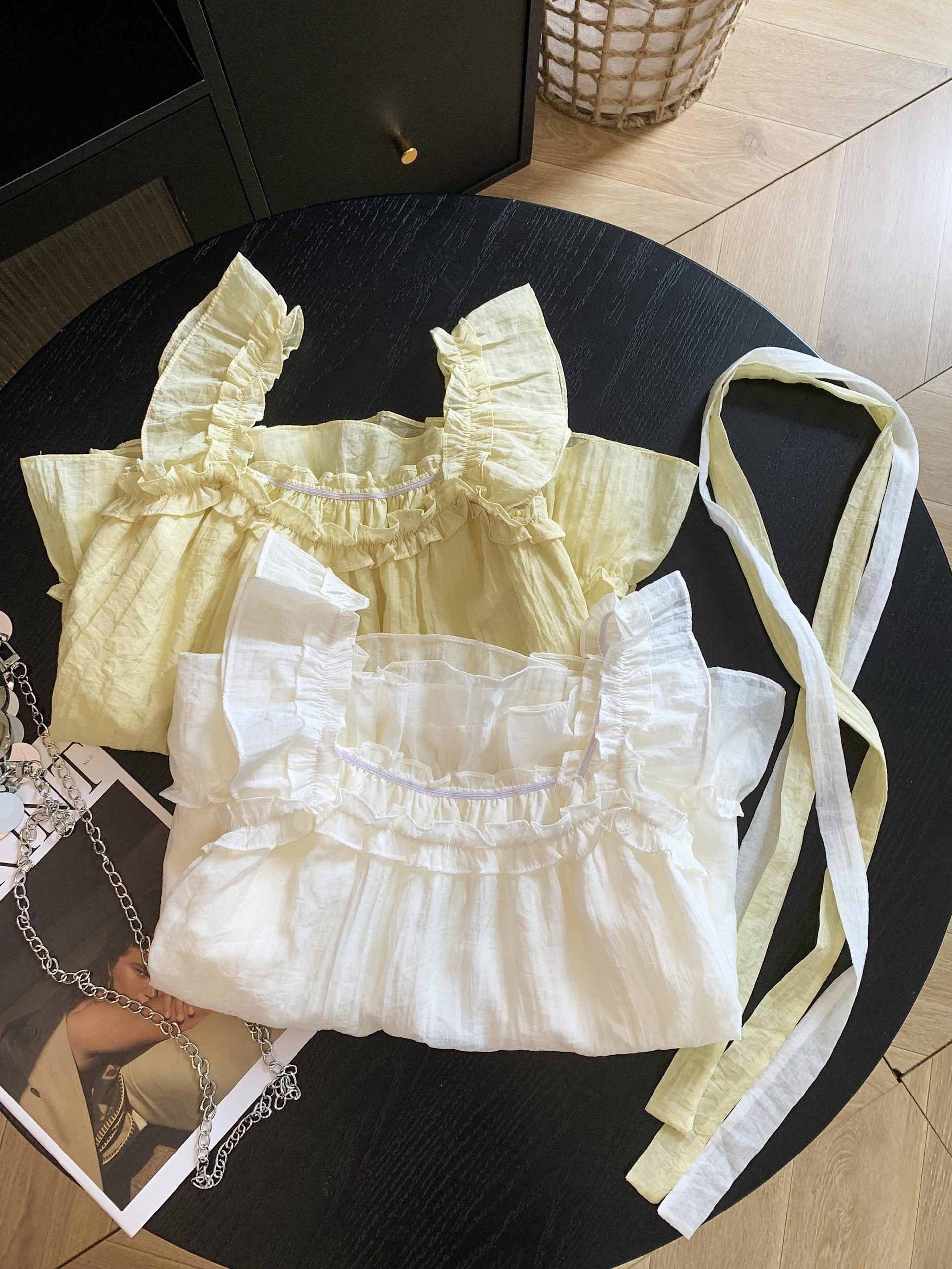 Women's Yellow Halter Top Summer Loose Flutter Sleeve Blouse