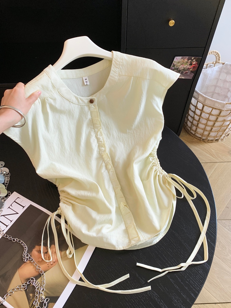 1782309693946_sfVM4C.jpg Women Summer Sleeveless Drawstring Waist Shirt Light Pink Light Yellow