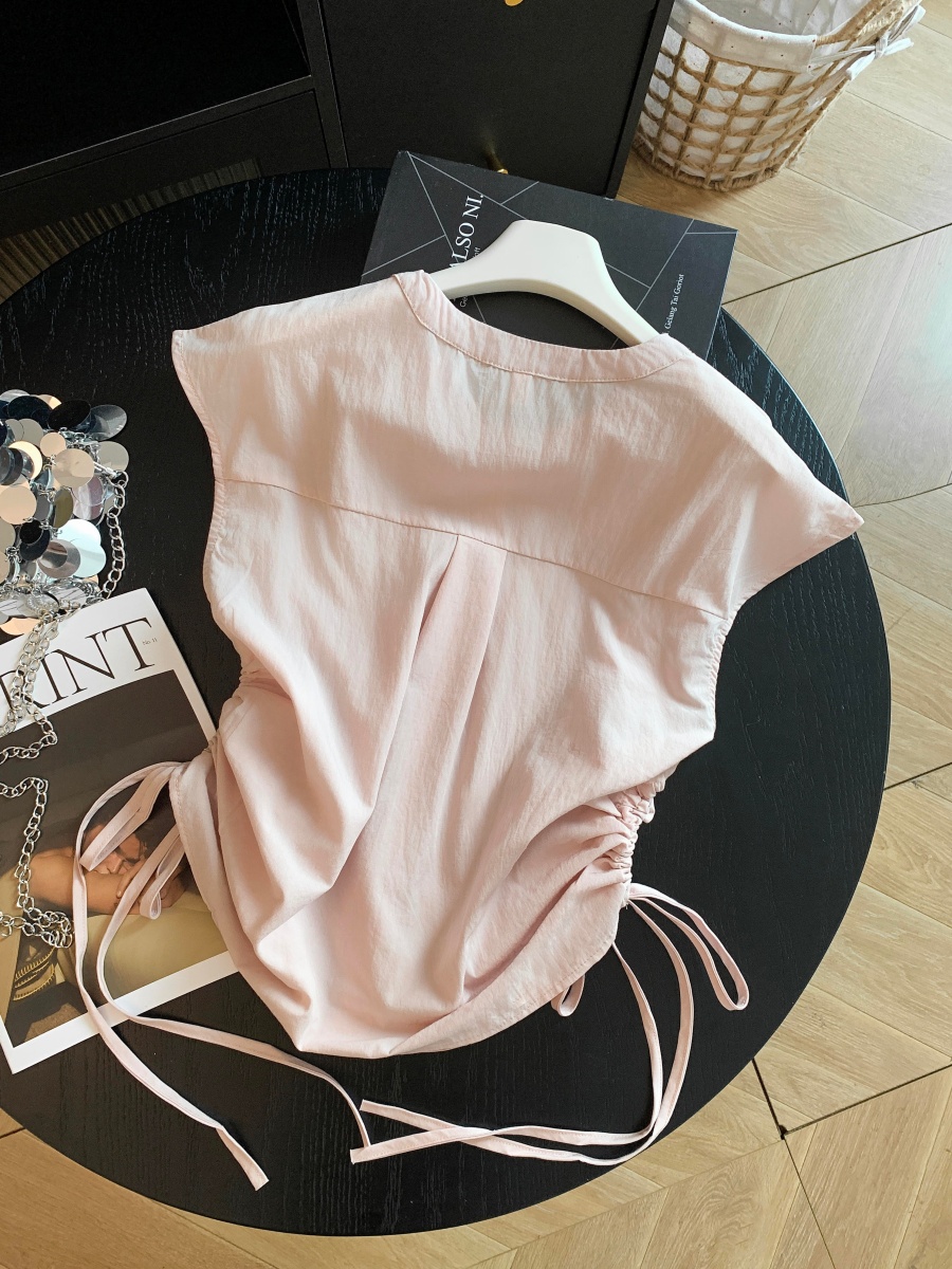 1782309703029_Rss6kf.jpg Women Summer Sleeveless Drawstring Waist Shirt Light Pink Light Yellow