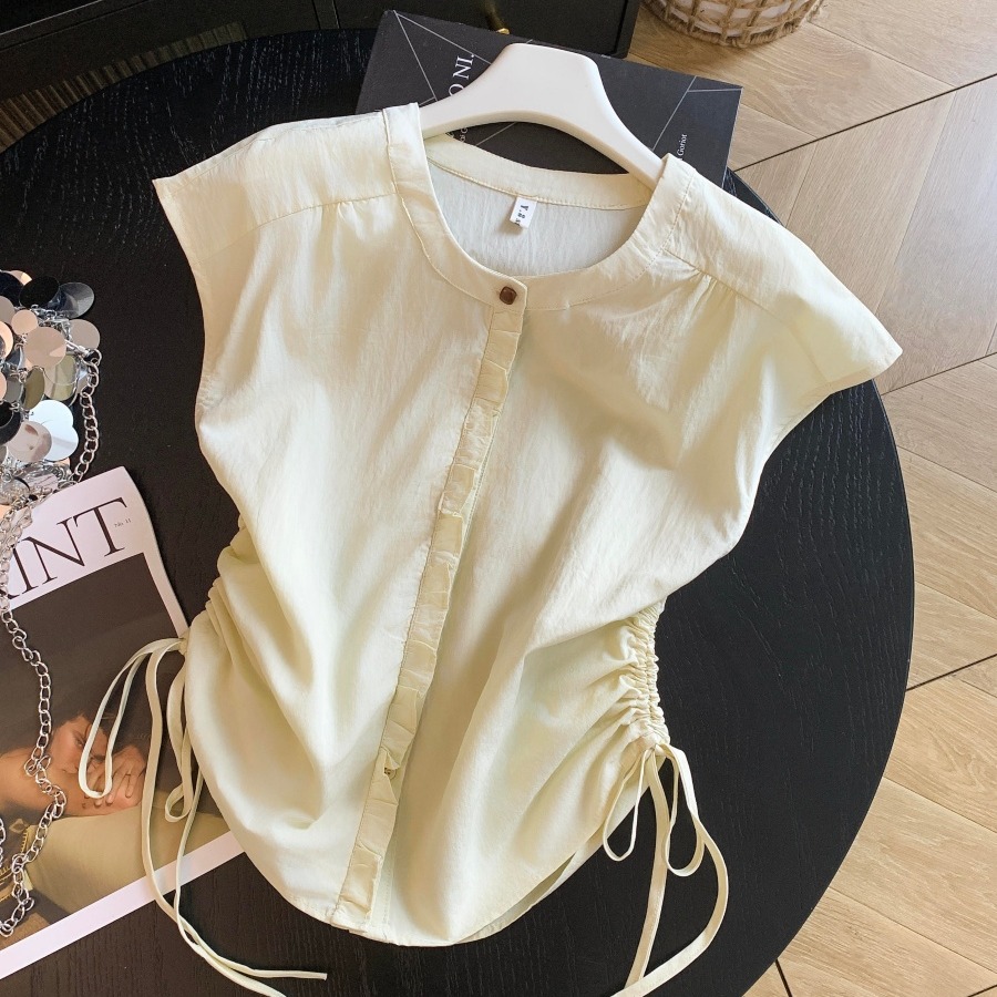 1782309713688_J8fu73.jpg Women Summer Sleeveless Drawstring Waist Shirt Light Pink Light Yellow