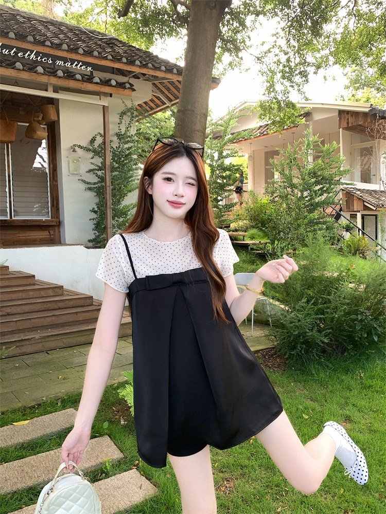 Women's Bow Camisole Top Two-Piece Set Cotton Summer Loose Fit
