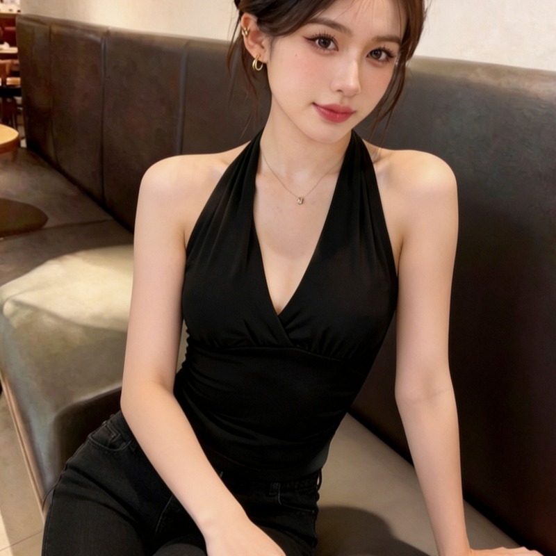 Women's Halter Neck Open Back Cami Top with Built-in Bra Pads 2026 Summer Slim Sleeveless - Style c56166