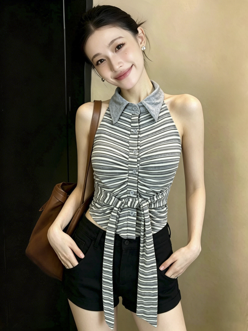 1782564132805_wG7IaL.jpg Women's Color Block Halter Tank Top with Pads Sleeveless Summer Camisole