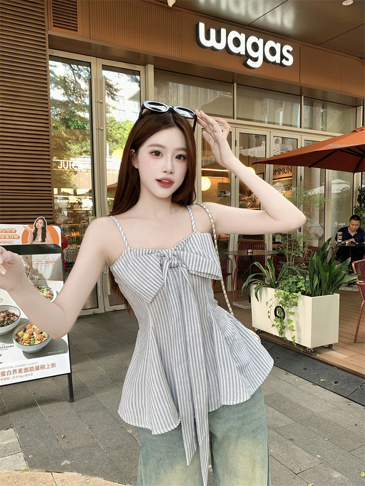 1784912846937_JvGiQN.jpg Plus Size Korean Sweet Striped Bow Tie Camisole Women