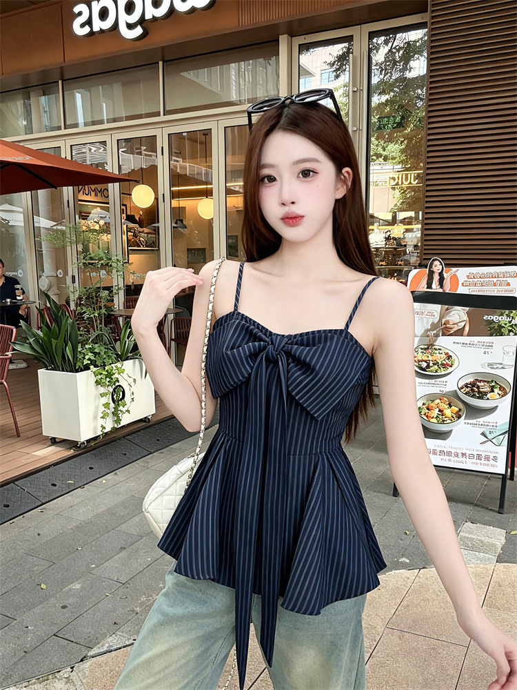 1784913029537_y3GIy1.jpg Plus Size Korean Sweet Striped Bow Tie Camisole Women