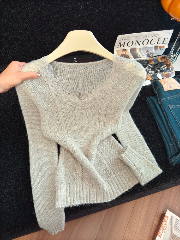 1788794716546_8lra8H.jpg Women's Lace Spliced Knit Top Fall 2026 Slimming Long Sleeve Pullover