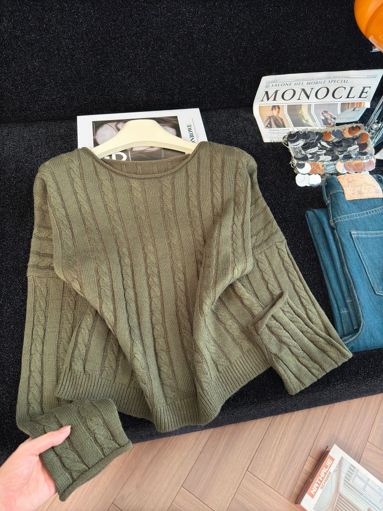 1788796511900_agFTb1.jpg Retro Green Knit Top Women's New Hong Kong Style Loose Sweater