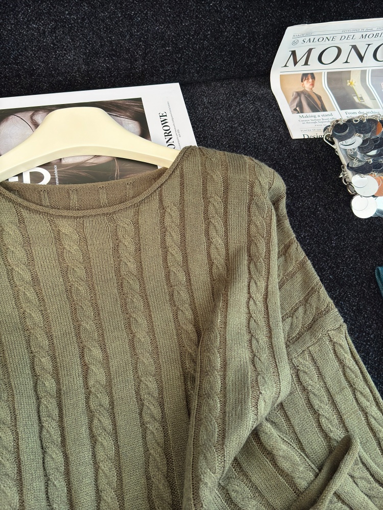 1788796533491_CZWcK1.jpg Retro Green Knit Top Women's New Hong Kong Style Loose Sweater