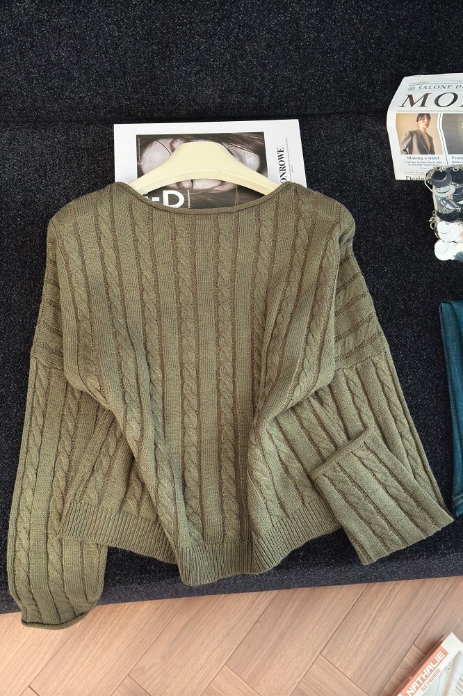 1788796589613_pX4vcs.jpg Retro Green Knit Top Women's New Hong Kong Style Loose Sweater